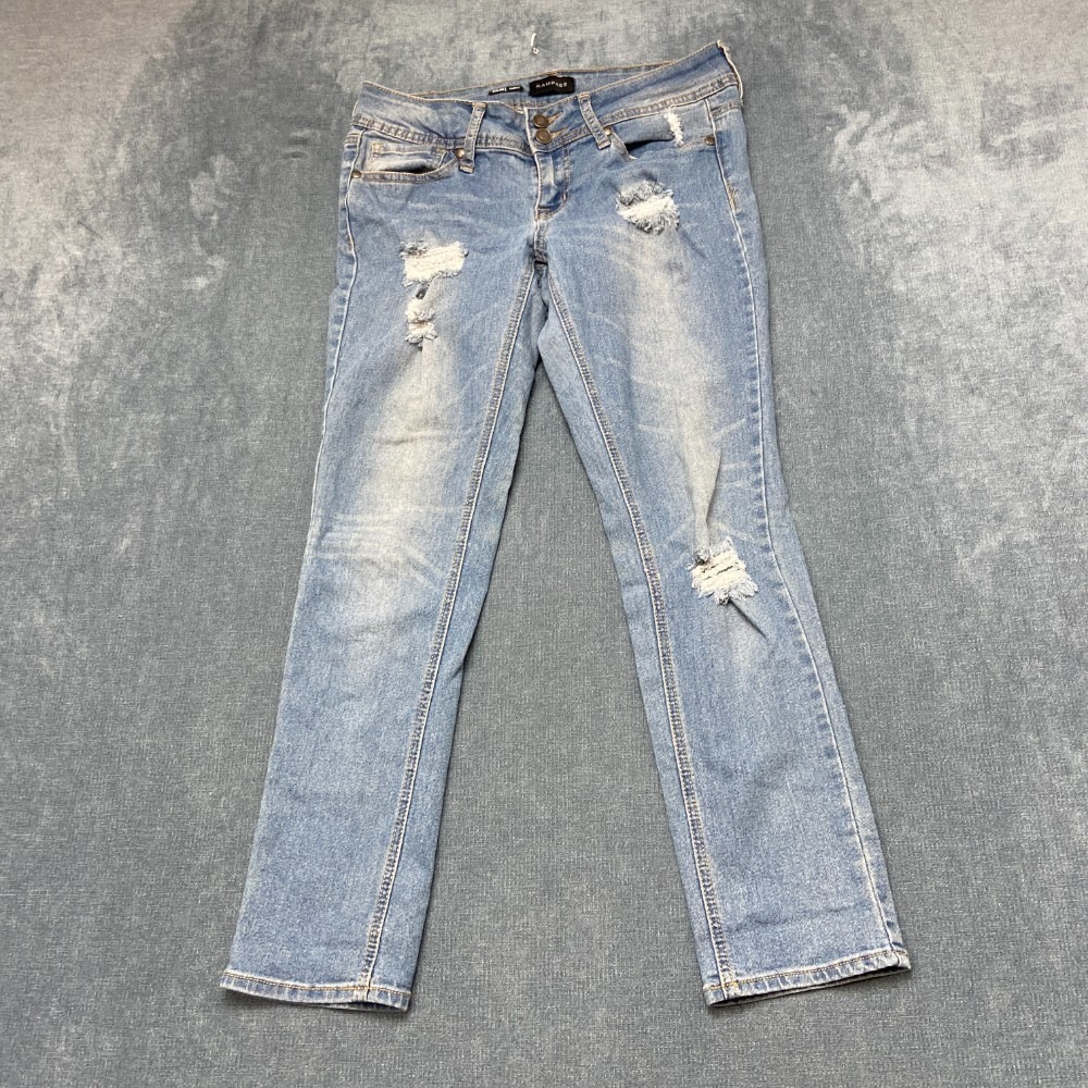 Rampage Chloe Curvy Jeans Womens 30x26.5 Blue Denim Stretch Low Rise Distressed